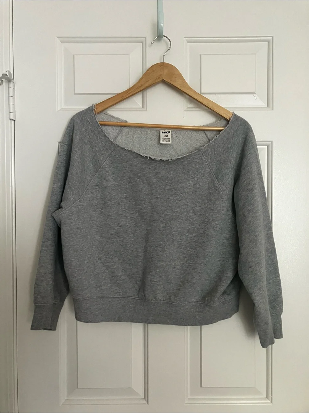 PINK Victoria's Secret Off-the-Shoulder Fleece Sweatshirt — Heather Gray